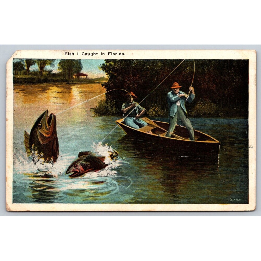 Postcard Florida Daytona Beach Fish I Caught Exaggeration Fishing Posted 1932